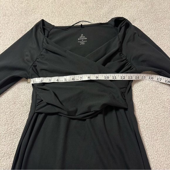 Prana Black Tally Faux Wrap Midi Knee Long Sleeve Dress - Picture 6 of 10